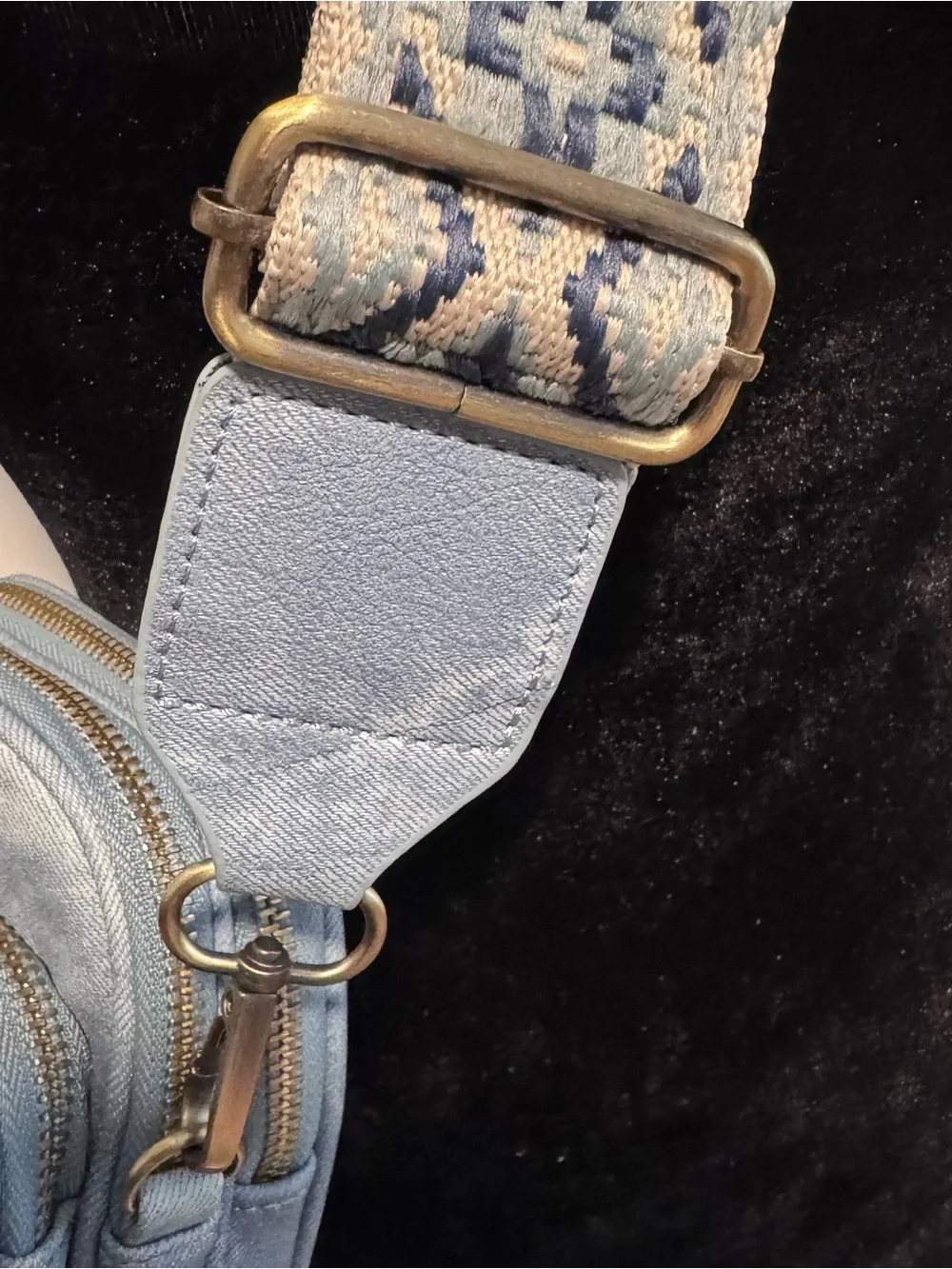 Vonal Light Blue denim like material Crossbody Bag triple entry